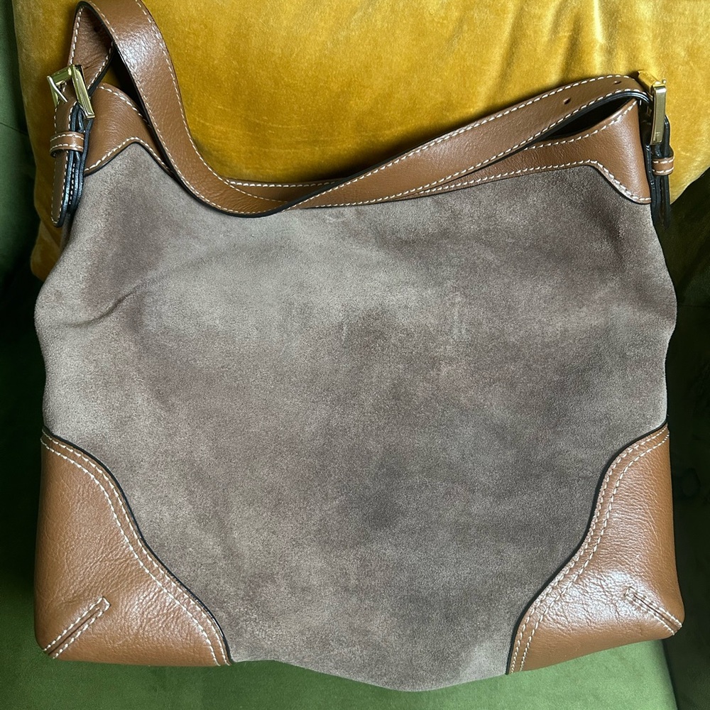 Michael Kors Brown Suede & Leather Shoulder Hobo Bag - Picture 10 of 11